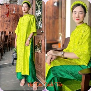  Áo dài gấm suông cao cấp Minh Huệ áo dài cách tân nữ trẻ trung cho các nàng thơ diện sự kiện lễ Tết cưới hỏi sang trọng 