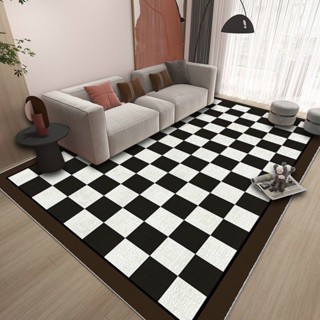  Thảm Trải Sàn Bali 5D ,Thảm Trải Sàn Trang Trí Phòng Khách,Phòng Ngủ Mẫu Kẻ Caro Trắng Đen Kích thước 1m6x2m3 và 2Mx3m 