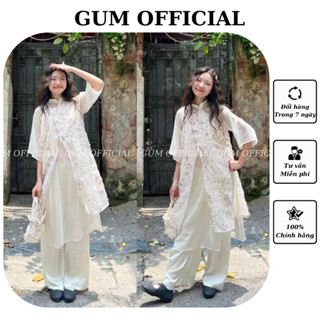 Áo dài cách tân Mai Thi kèm quần+túi vải tơ thêu hoa đào Cầm Kì Thi Hoạ Gum Official, Áo Dài Tứ Thân thiết kế dáng suông