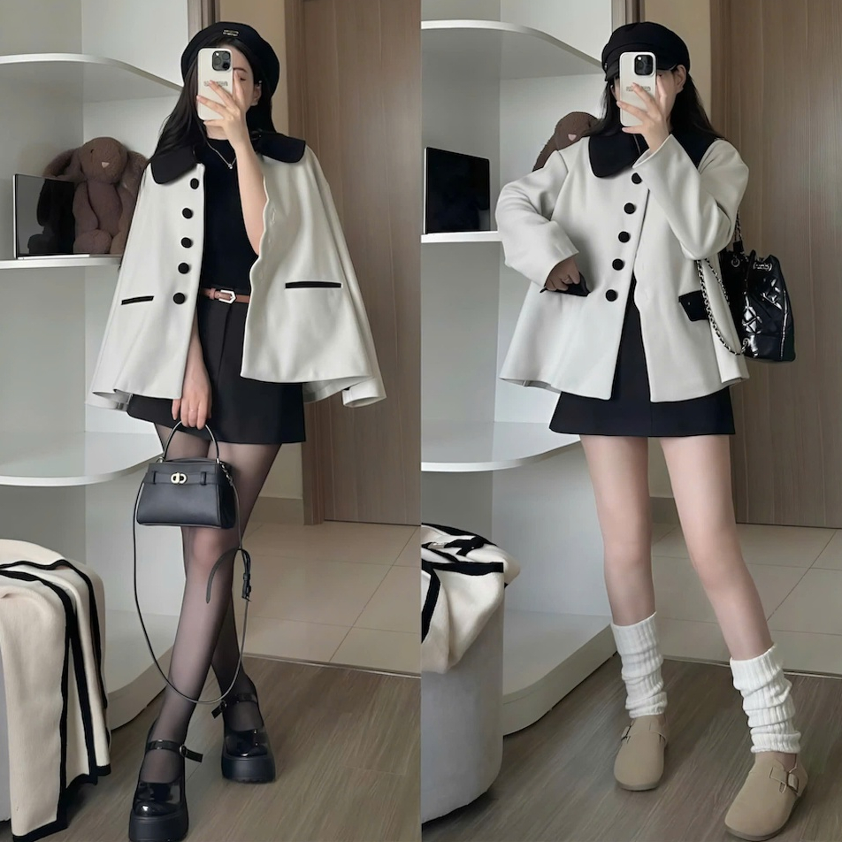 Áo Khoác Dạ Tiểu Thư Phối Cổ Sen Form Rộng Phong Cách Hàn Quốc, Áo Khoác Dạ Nữ Siêu Dày | BigBuy360 - bigbuy360.vn