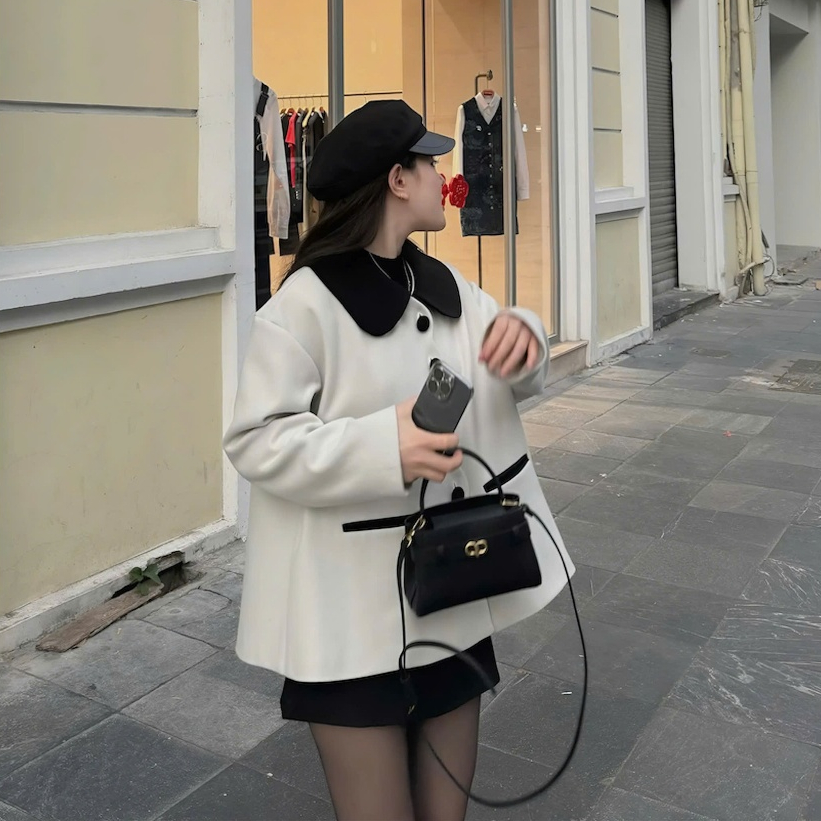 Áo Khoác Dạ Tiểu Thư Phối Cổ Sen Form Rộng Phong Cách Hàn Quốc, Áo Khoác Dạ Nữ Siêu Dày | BigBuy360 - bigbuy360.vn