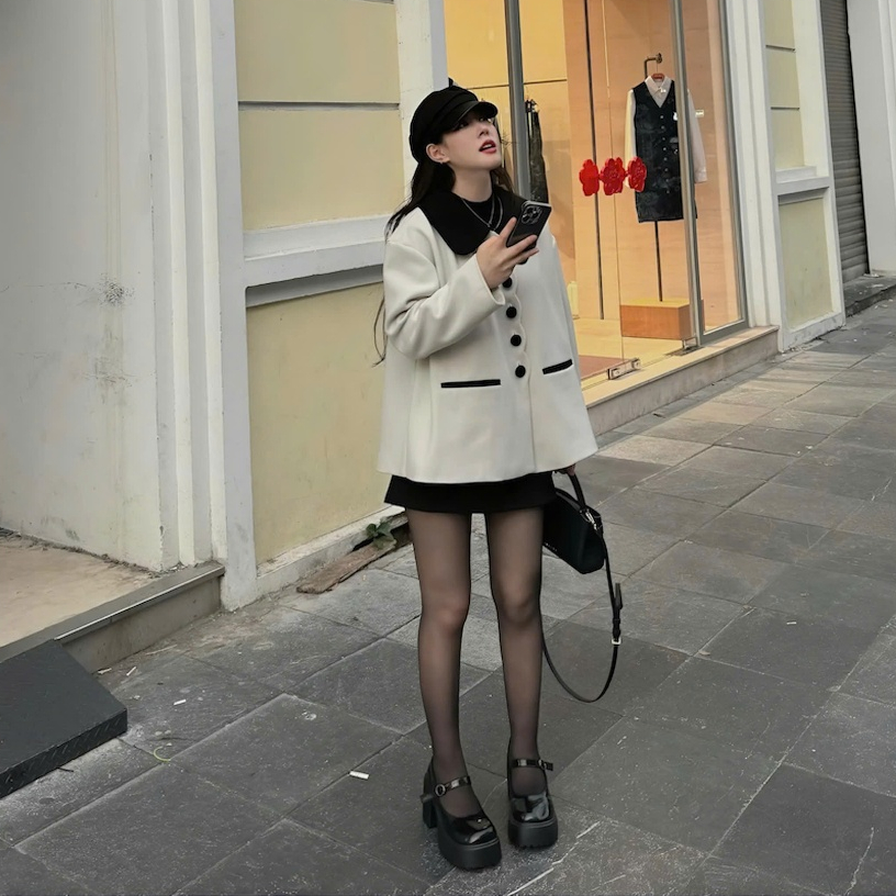 Áo Khoác Dạ Tiểu Thư Phối Cổ Sen Form Rộng Phong Cách Hàn Quốc, Áo Khoác Dạ Nữ Siêu Dày | BigBuy360 - bigbuy360.vn