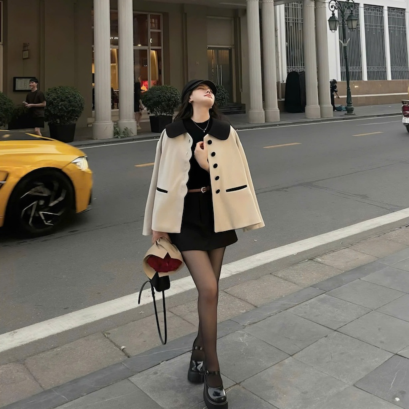 Áo Khoác Dạ Tiểu Thư Phối Cổ Sen Form Rộng Phong Cách Hàn Quốc, Áo Khoác Dạ Nữ Siêu Dày | BigBuy360 - bigbuy360.vn