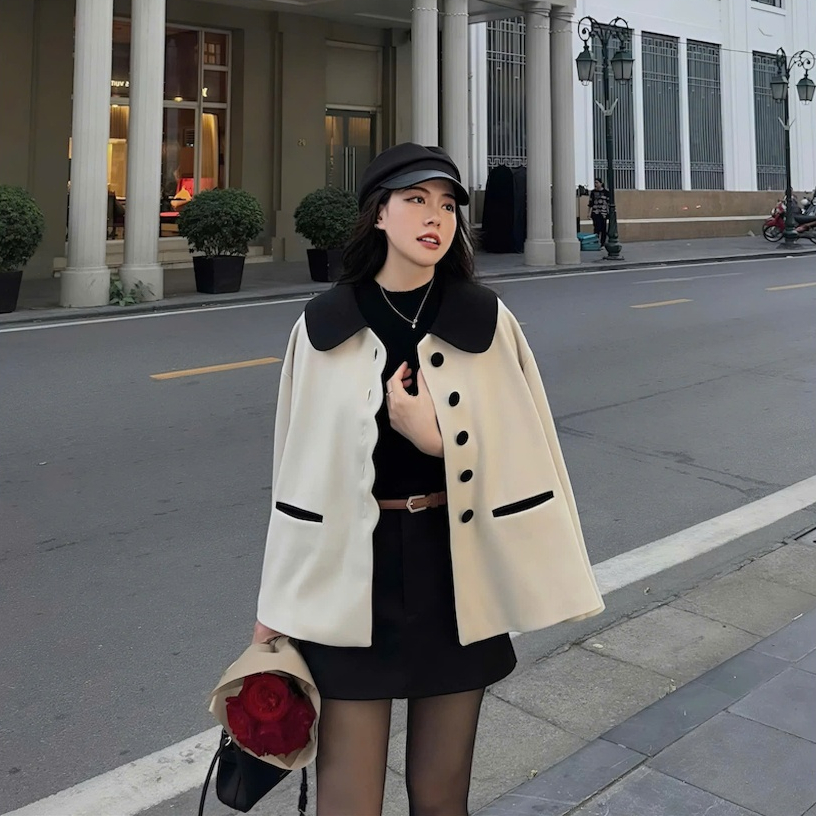 Áo Khoác Dạ Tiểu Thư Phối Cổ Sen Form Rộng Phong Cách Hàn Quốc, Áo Khoác Dạ Nữ Siêu Dày | BigBuy360 - bigbuy360.vn