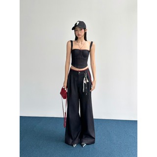 Quần Jean Ống Rộng Màu Xanh Đậm Phối Ren Đỏ - HOO DESIGN