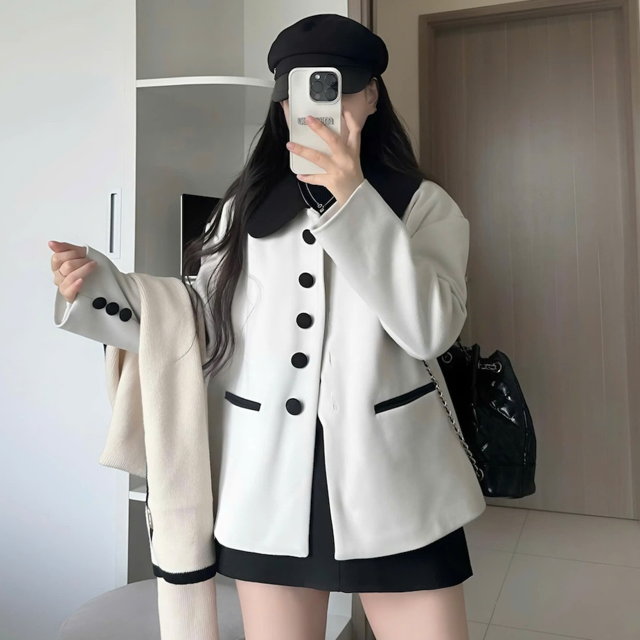 Áo Khoác Dạ Tiểu Thư Phối Cổ Sen Form Rộng Phong Cách Hàn Quốc, Áo Khoác Dạ Nữ Siêu Dày | BigBuy360 - bigbuy360.vn