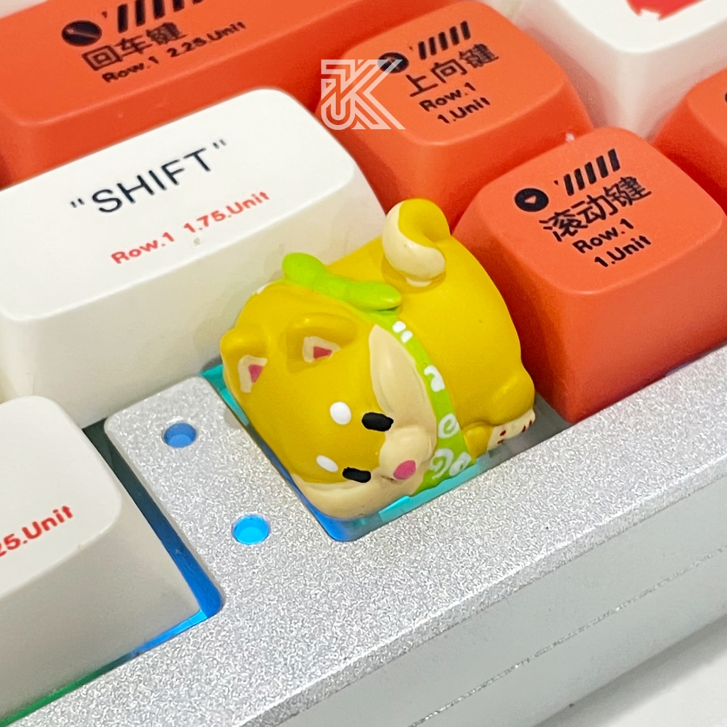 Nút Bàn Phím Chú Cún Corgi Nằm Siêu Đáng Yêu - Chú Cún Corgi Khăn Quàng Xanh - Keycap Chú Cún Corgi