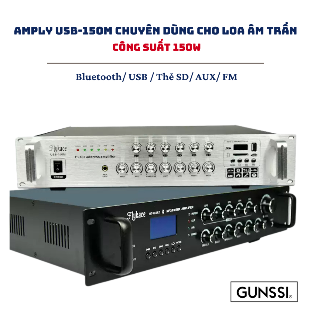 Amply Bluetooth USB-150M cho loa âm trần, công suất lớn, USB/ Bluetooth/ AUX/ SD/ 2 cổng Micro