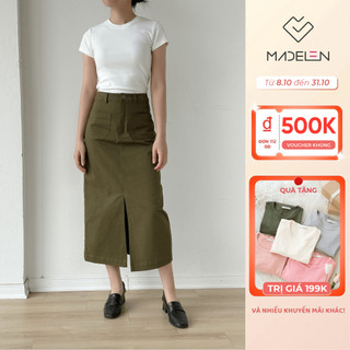 Chân Váy Khaki Moss Green Xẻ Dáng Dài MADELEN