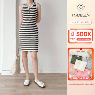 Váy Sát Nách Body Kẻ Ngang Nâu Be MADELEN