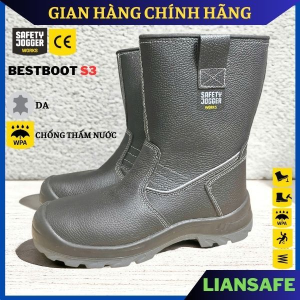 Ủng bảo hộ lao động nam Jogger Bestboot S3 da thật chống nước - ủng mũi sắt chống đinh nam đi công trình công trường
