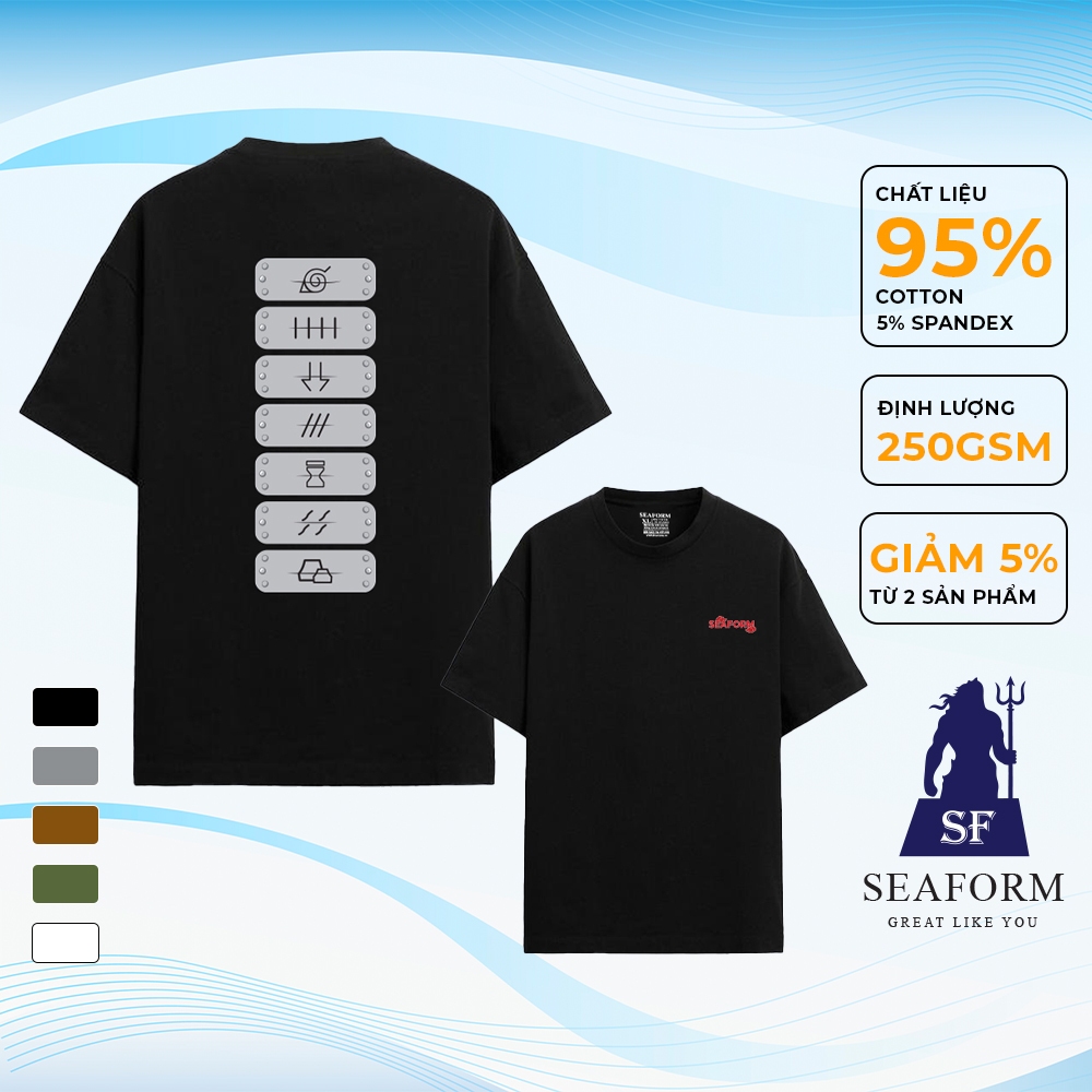 Áo thun nam nữ basic cổ tròn SEAFORM chất liệu Cotton Áo phông tay lỡ in hình Akatsuki Tshirt S111