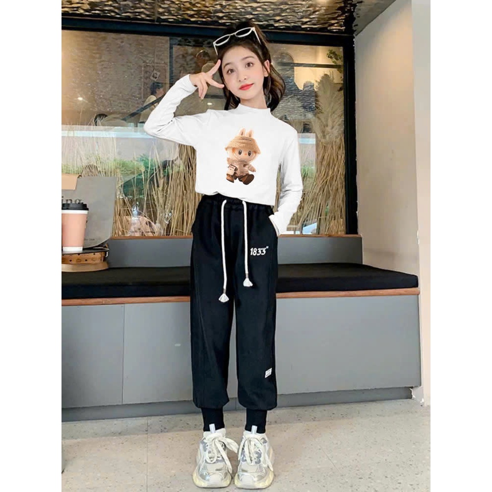 Áo giữ nhiệt nin hình LABUBU cho bé gái từ 18-47kg chất nỉ lót lông mềm mịn,ấm áp.ao giữ nhiệt
