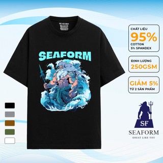 Áo thun nam nữ basic cổ tròn SEAFORM chất liệu Cotton Áo phông tay lỡ in hình Poseidon 2 Tshirt S143