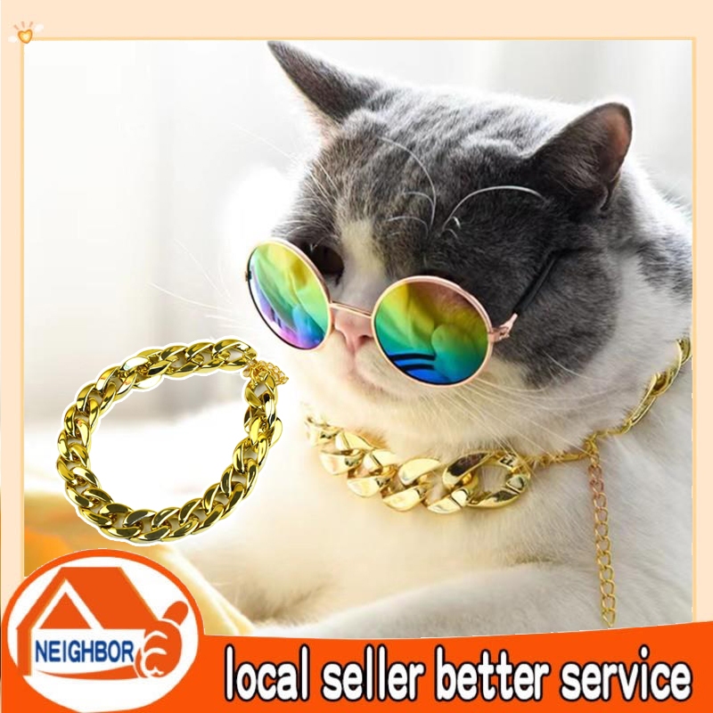 Dây chuyền vàng, vòng cổ, dây chuyền mạ vàng cho thú cưng -  phụ kiện thú cưng-Kính cho chó mèo