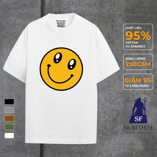 Áo thun nam nữ basic cổ tròn SEAFORM chất liệu Cotton Áo phông tay lỡ in hình Smile Tshirt S139