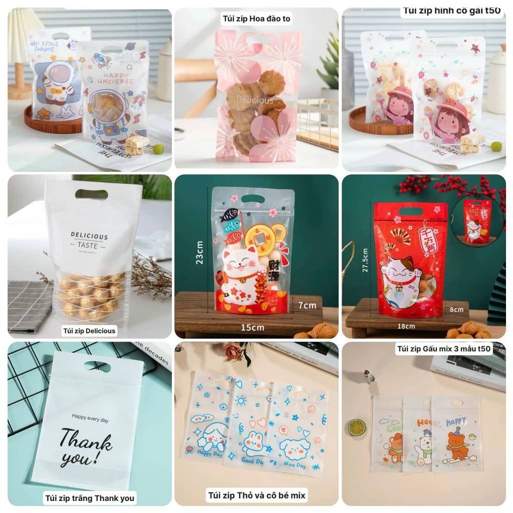 Set 10 Túi Zip Đựng Bánh Quy, Kẹo, Cookies Các Hình