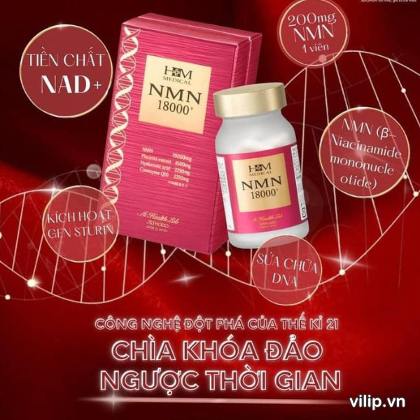 Viên Uống Hỗ Trợ Đẹp Da, Đảo Ngược Lão Hóa NMN18000 Nhật bản, hộp 90viên