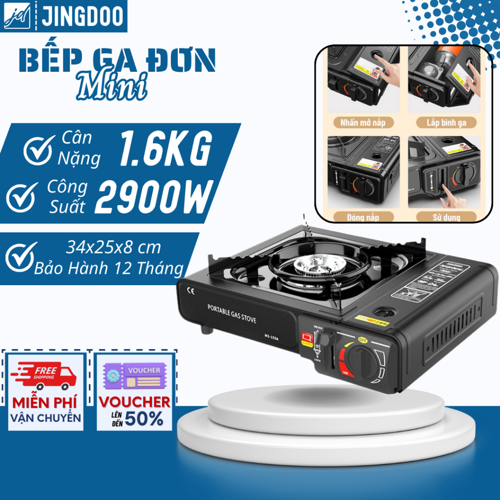 Bếp Gas Mini Du Lịch  Chống Cháy Nổ, Chống Gió Công Suất 2900W, Chất Liệu Thép Không Gỉ Cao Cấp Bảo Hành 12TH