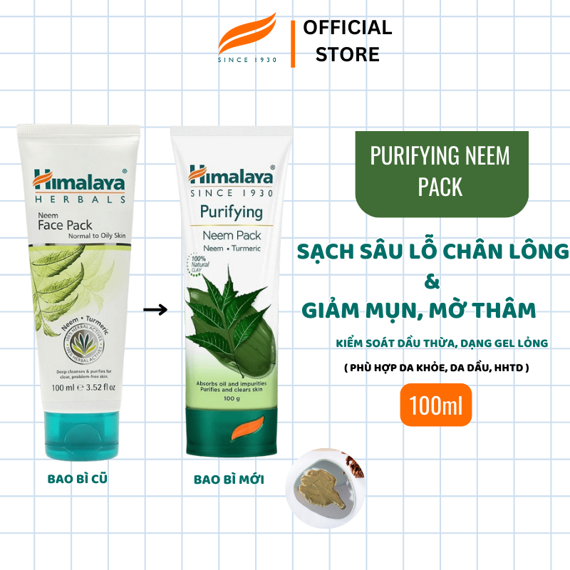 Mặt Nạ Đất Sét Lá Neem Loại Bỏ Mụn, Bã Nhờn Và Mờ Thâm Himalaya Neem Face Pack 100Ml