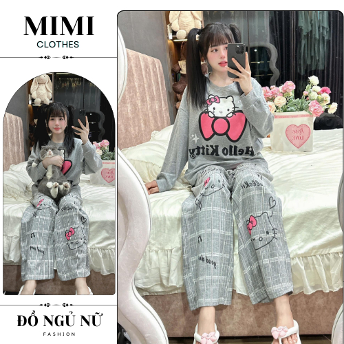 Đồ ngủ nữ bộ mặc nhà dài tay thu đông chất nỉ hoạ tiết micky siêu xinh MIMI CLOTHES hcom3234