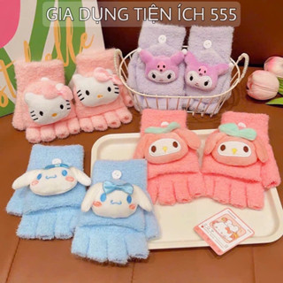  Găng Tay Len Hoạ Tiết Hoạt Hình KUROMI Dễ Thương 3-10 tuổi Găng Tay Lông Xù Hở Ngón Có Thể Chạm Màn Hình Cảm Ứng 