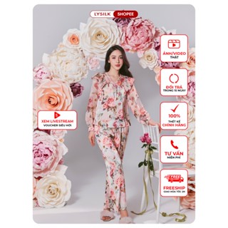  Bộ Mặc Nhà Nữ LYSILK Đồ Ngủ Lụa Cao Cấp Thiết Kế Áo Dài Tay Quần Dài BN478 