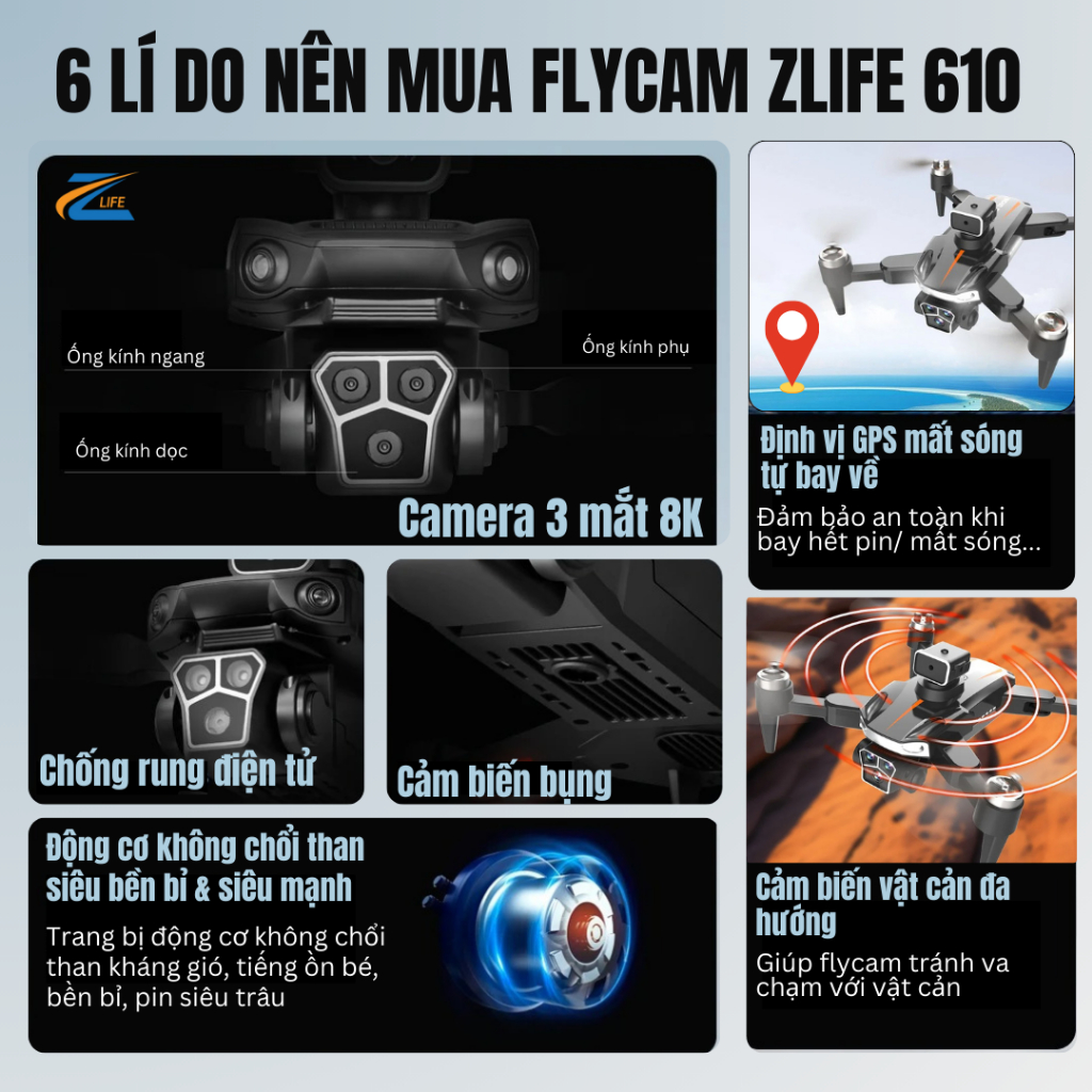 Flycam Zlife Z619 Drone Pro, Máy Bay Camera Full HD Quay Phim Chụp Ảnh, Định Vị GPS Quay Về Khi Hết Pin | BigBuy360 - bigbuy360.vn