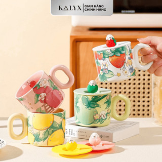   Tặng kèm túi giấy  Ly Sứ - Cốc Sứ Hình Trái Cây có nắp dung tích 400ml - Ly Sứ Quà Tặng KALYX 