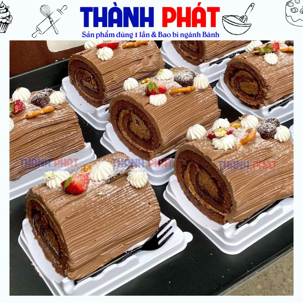 50 Hộp HT-321 đựng bánh cuộn có kèm nĩa nhựa - đựng bánh khúc cây