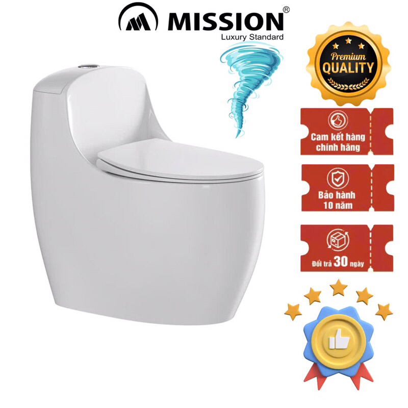 Bồn cầu trứng Mission men Nano bạc xả xoáy- Bồn cầu nguyên khối bền chắc,chất liệu gốm tráng men chống ố vàng,xả đa điểm