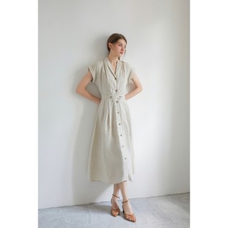 Đầm dài cài một hàng nút gỗ chất vải linen tưng premium đã washed - ANAM