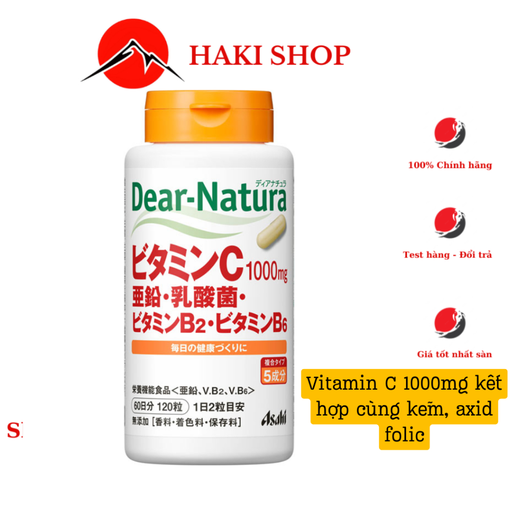 [CHUẨN NHẬT] Vitamin C 1000g Dear natura Asahi mix Kẽm, acid folic và vitamin B2,B6 Nhật Bản