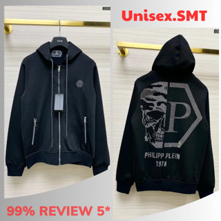  Áo khoác hoodie zip nam nữ Philipp Plein thêu logo sắt ngực phối đính đá nửa đầu lâu chữ sau lưng dành cho boy phố. 