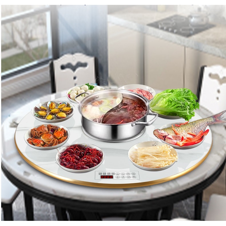 Mâm điện xoay đa năng tròn, mâm điện xoay có bếp lẩu, mâm điện xoay hâm nóng thức ăn, giữ nóng thức ăn