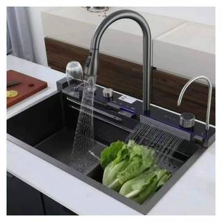 Chậu Rửa Bát 1 Hố Cao Cấp Rango Hiển Thị Nhiệt Độ Bồn Rửa Bát 1 Ngăn Phủ Nano Kèm Vòi Lọc Nước Thác Nước Vòi Xịt