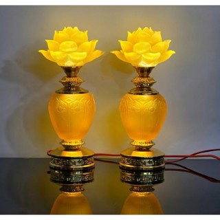  ĐÔI ĐÈN ĐIỆN HOA SEN LƯU LY THÂN OVAL 
