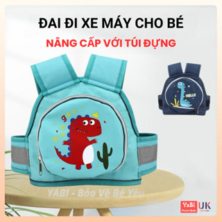 Đai xe máy an toàn cho bé, Địu đi xe máy cho bé 1-6 tuổi có túi đựng tiện dụng chắc chắn có phản quang Yabi