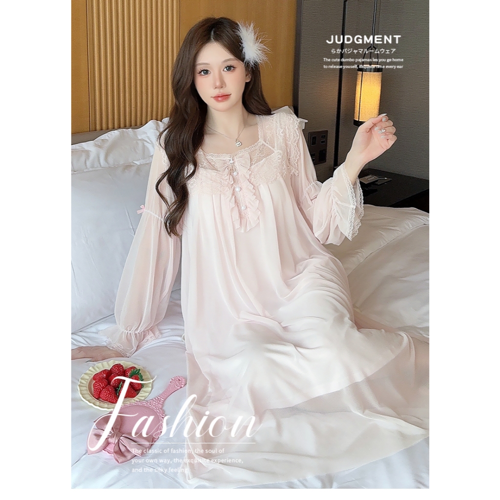 Đầm Ngủ Dài Tay Pha Ren LICERIA  A3510 Có Đệm Ngực Dành Cho Nữ Phong Cách Công Chúa Chất Mềm Mịn | BigBuy360 - bigbuy360.vn