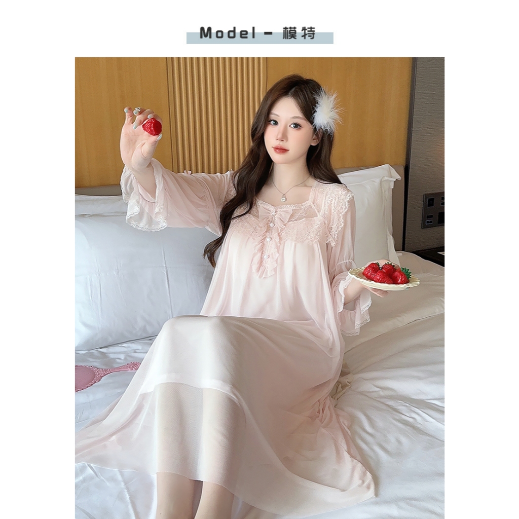 Đầm Ngủ Dài Tay Pha Ren LICERIA  A3510 Có Đệm Ngực Dành Cho Nữ Phong Cách Công Chúa Chất Mềm Mịn | BigBuy360 - bigbuy360.vn