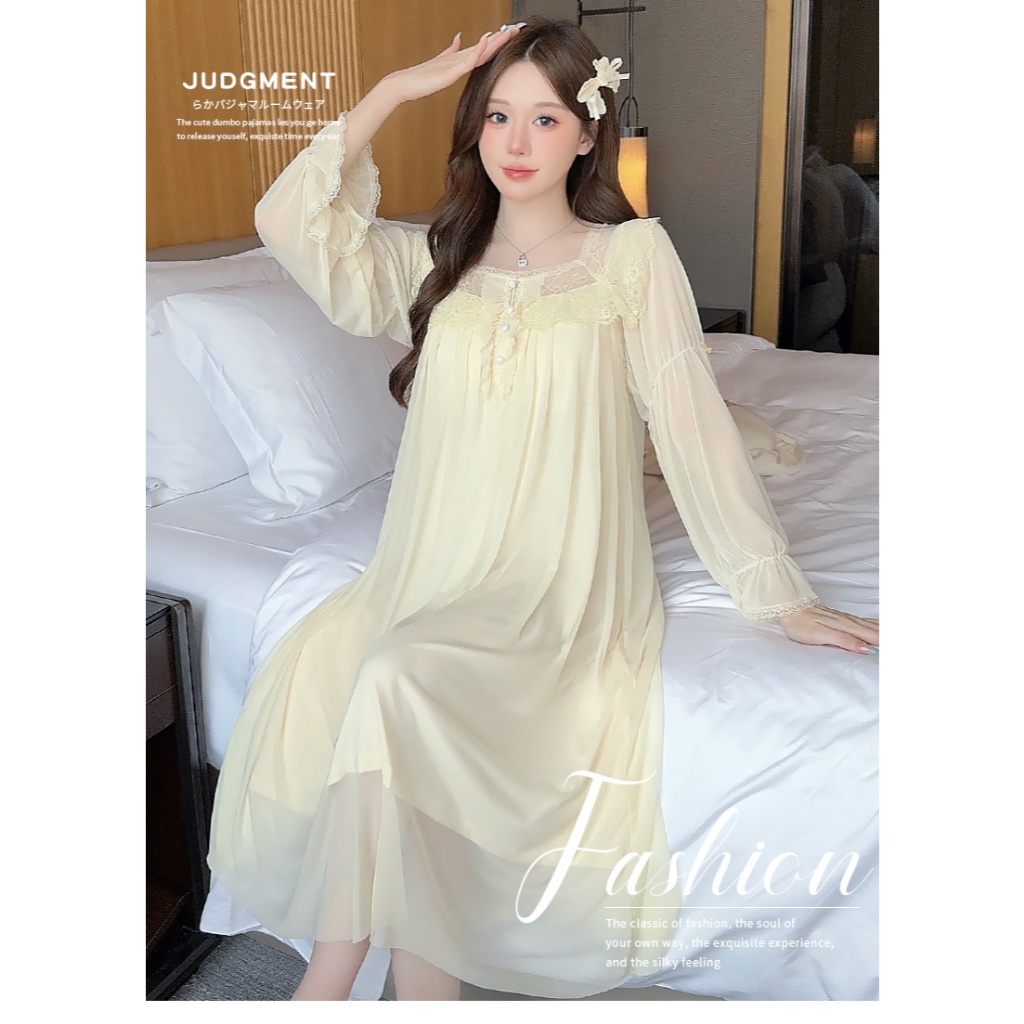 Đầm Ngủ Dài Tay Pha Ren LICERIA  A3510 Có Đệm Ngực Dành Cho Nữ Phong Cách Công Chúa Chất Mềm Mịn | BigBuy360 - bigbuy360.vn