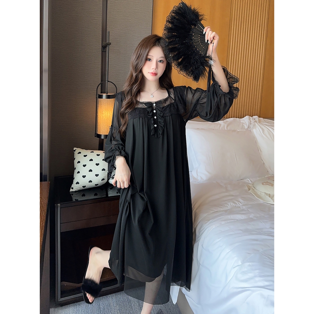 Đầm Ngủ Dài Tay Pha Ren LICERIA  A3510 Có Đệm Ngực Dành Cho Nữ Phong Cách Công Chúa Chất Mềm Mịn | BigBuy360 - bigbuy360.vn