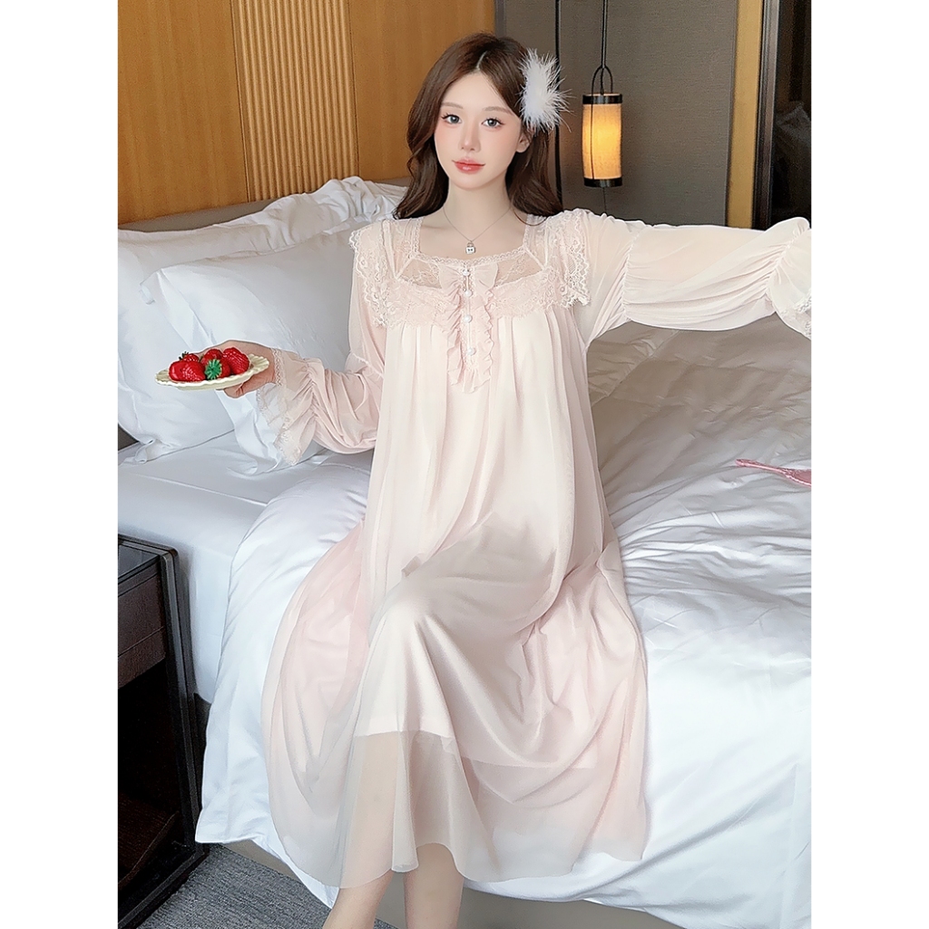 Đầm Ngủ Dài Tay Pha Ren LICERIA  A3510 Có Đệm Ngực Dành Cho Nữ Phong Cách Công Chúa Chất Mềm Mịn | BigBuy360 - bigbuy360.vn