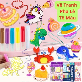 Đồ chơi thủ công tô màu vẽ tranh pha lê tự làm móc khóa DIY bút màu cho bé vui chơi sáng tạo