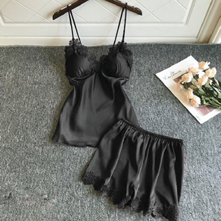 Đồ Bộ Ngủ Mặc Nhà Lụa Hai Dây TIPIXI Có mút ngực TPMS01