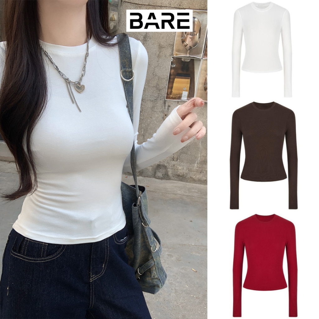 BARE_Áo thun dáng dài trơn form ôm đủ màu basic chất thun con giãn 4 chiều fit dáng siêu đẹp_AT011 | BigBuy360 - bigbuy360.vn