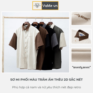 Áo Sơ Mi Nam KaKi Nhung Tay Ngắn Form Rộng Thời Trang Thương Hiệu Y2010  Seventy Seven 22 23256 |YaMe|