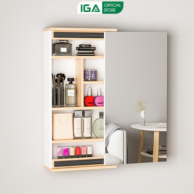 Tủ gương trang điểm cánh trượt treo tường thông minh kèm kệ thương hiệu IGA - Gp290