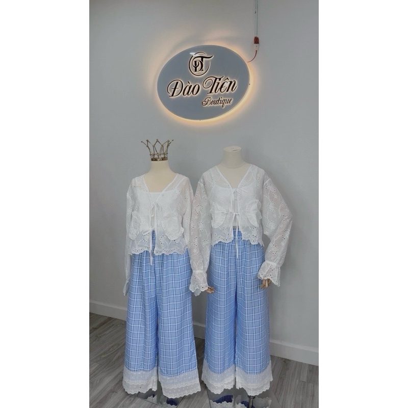 Set Bigsize 3 Món Áo Xô Ren Hoa Quần Suông Xanh Sọc Phối Ren 50-95KG ĐTBoutique