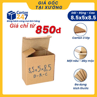 8,5x5x8,5  COMBO 100 Hộp giấy carton nắp gài 2 đầu, đóng hàng giá tốt - Carton 247